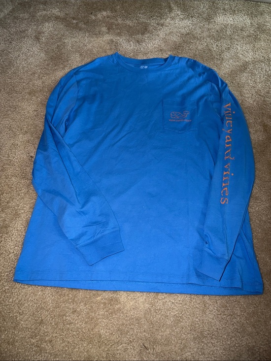 Vineyard Vines Other - Vineyard Vines Men's Long Sleeve Pocket Tee - Blue with Orange Sleeve Script